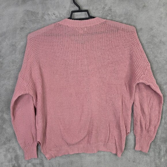 Womens American Eagle Outfitters Pink Waffle Knit Button Front Sweater Size L - Picture 4 of 8